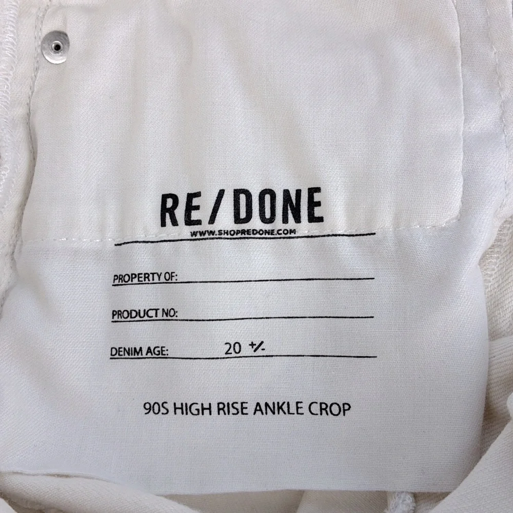 RE/DONE 90s High Rise Ankle Crop Jean Vintage White Button-Fly Slim Levis  26 - Picture 14 of 15